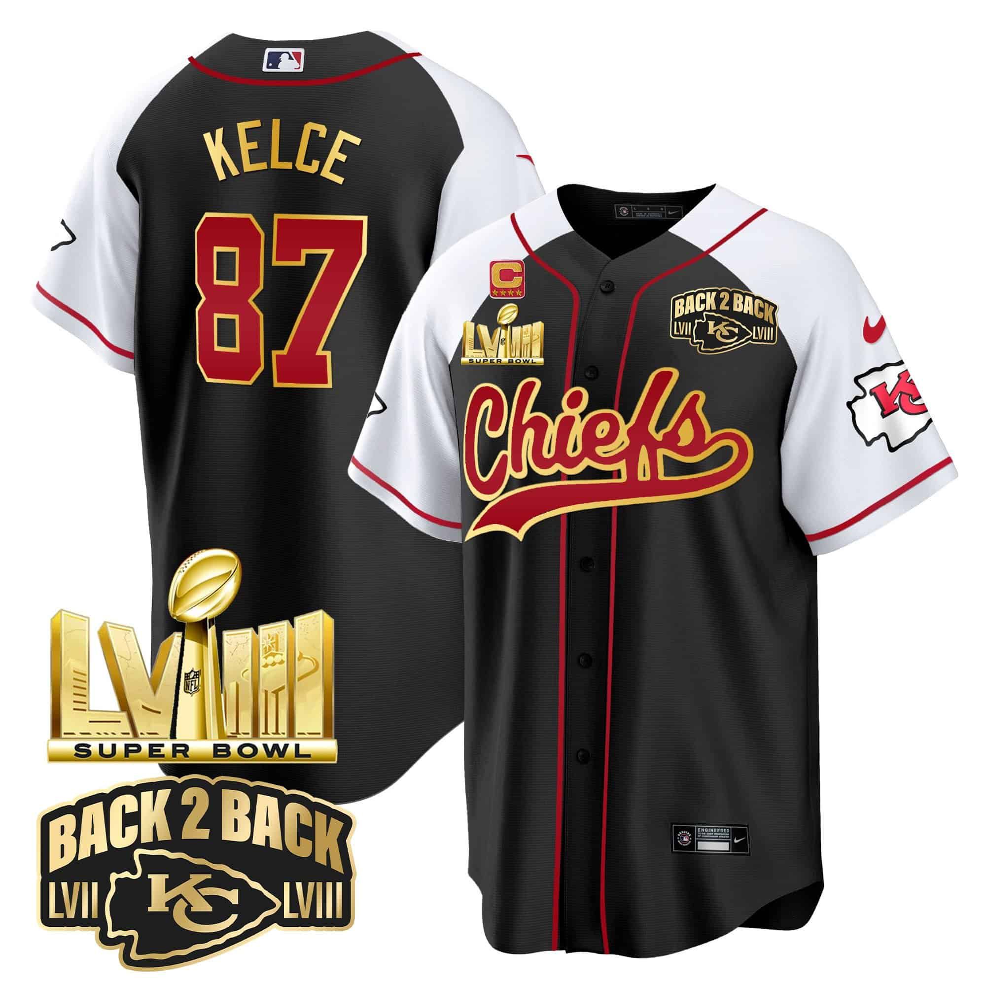 Men Kansas City Chiefs #87 Kelce Black 2024 Nike Super Bowl LVIII Back-2-Back Gold Patch Baseball NFL Jersey style 1->indianapolis colts->NFL Jersey